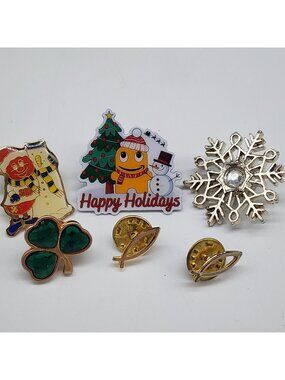 Holiday & Seasonal Lapel Pins Buttons Snowflake Shamrock Snowman Tree